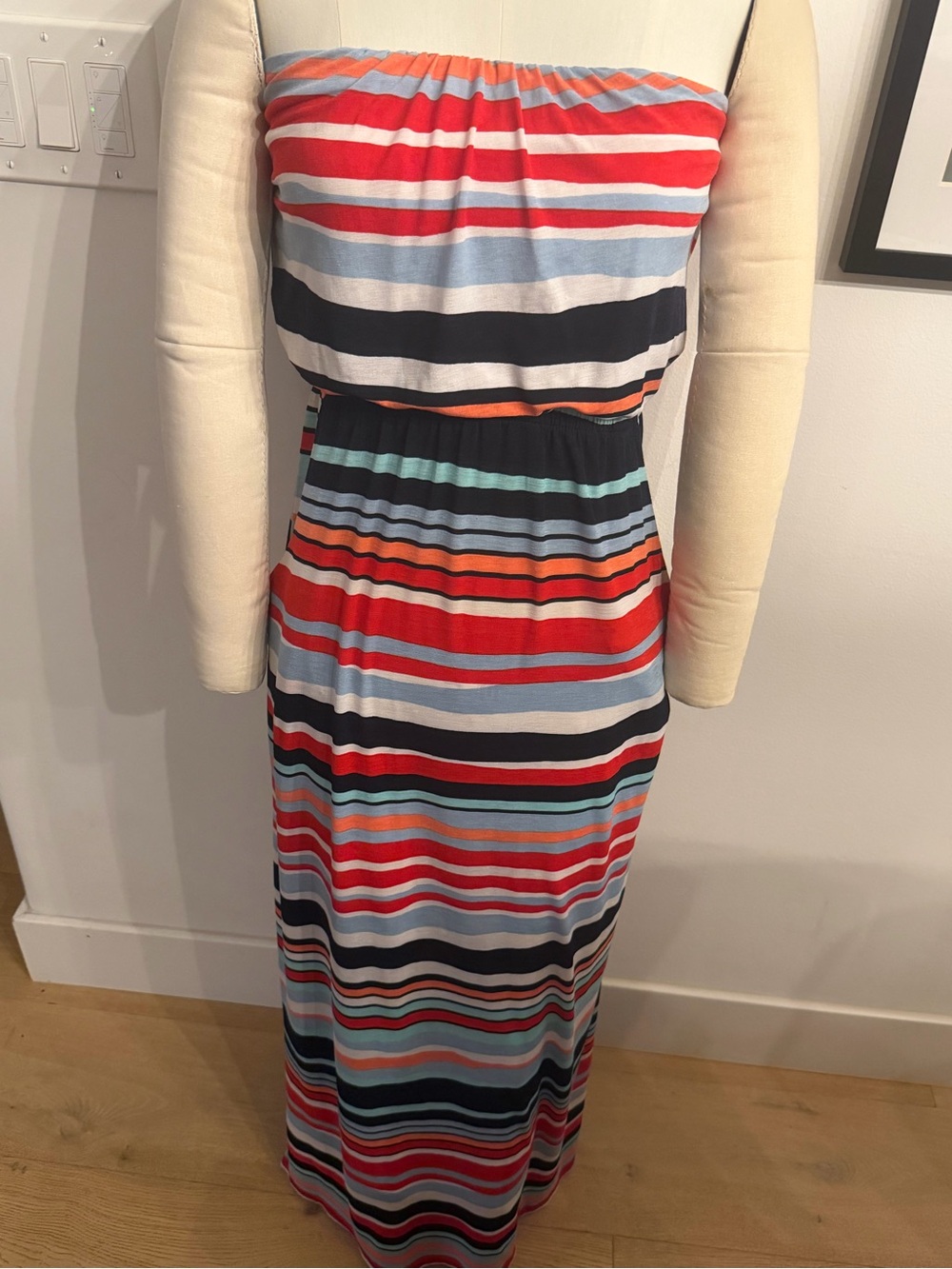 Trixxi Strapless Multicolor Striped Maxi Dress